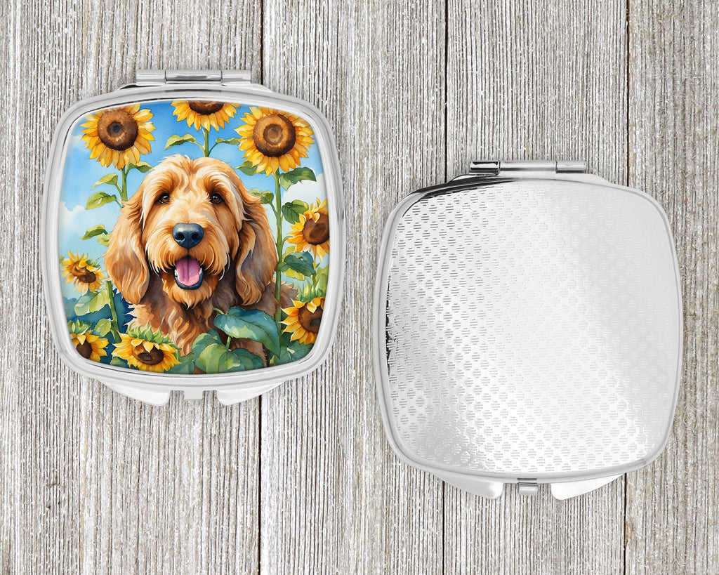 Otterhound in Sunflowers Compact Mirror Decorative Travel Makeup Mirror for Women Girls Gifts Pocket Makeup Mirror Folding Handheld