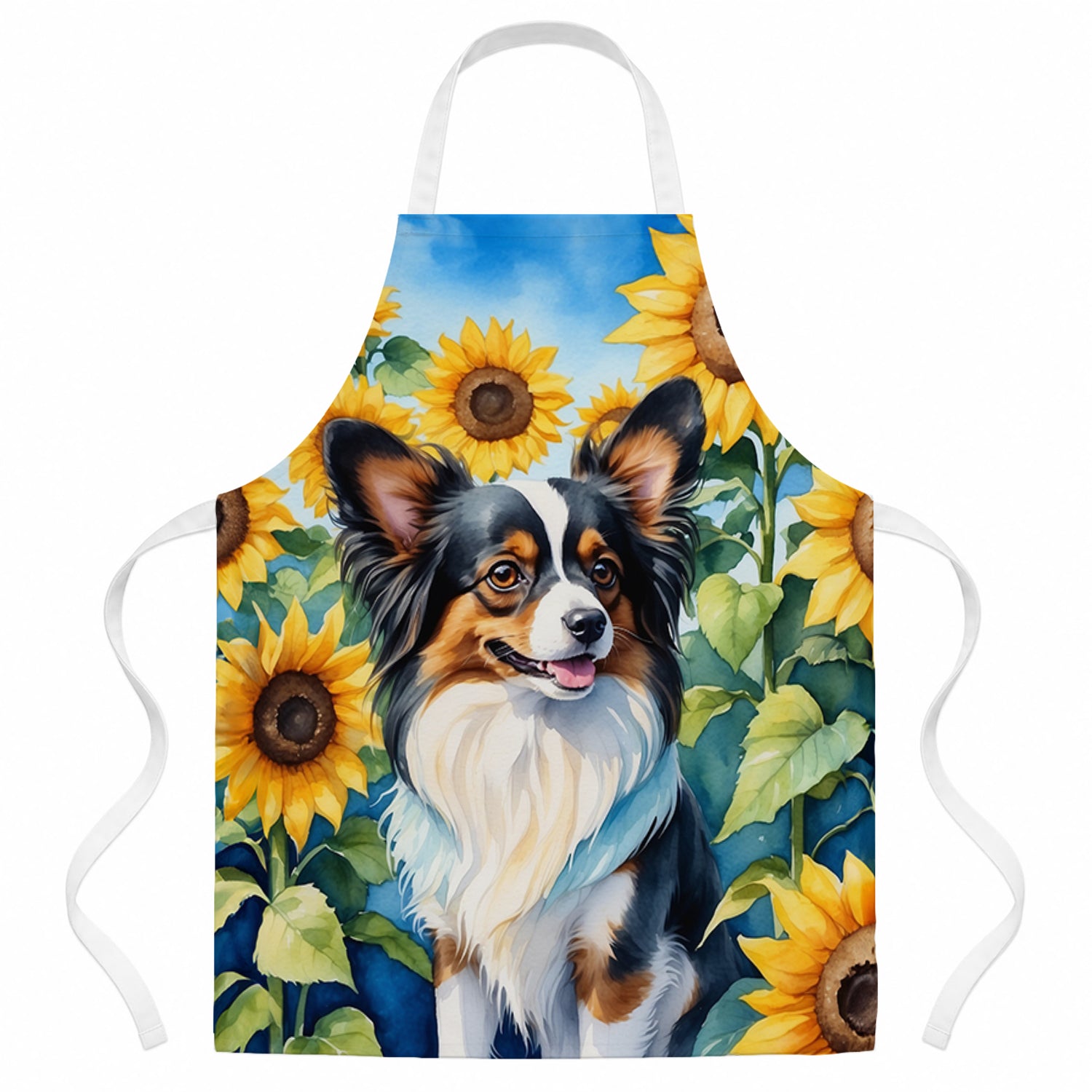 Papillon in Sunflowers Apron Cooking Kitchen Server Baking Crafts Gardening for Adult Women Men, Unisex, Large, Multicolor