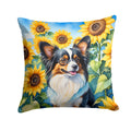Papillon in Sunflowers Decorative Throw Pillow 14x14 Indoor Outdoor Accent Cushion, Fabric Cover with Insert for Sofa, Bed, Porch & Living Room