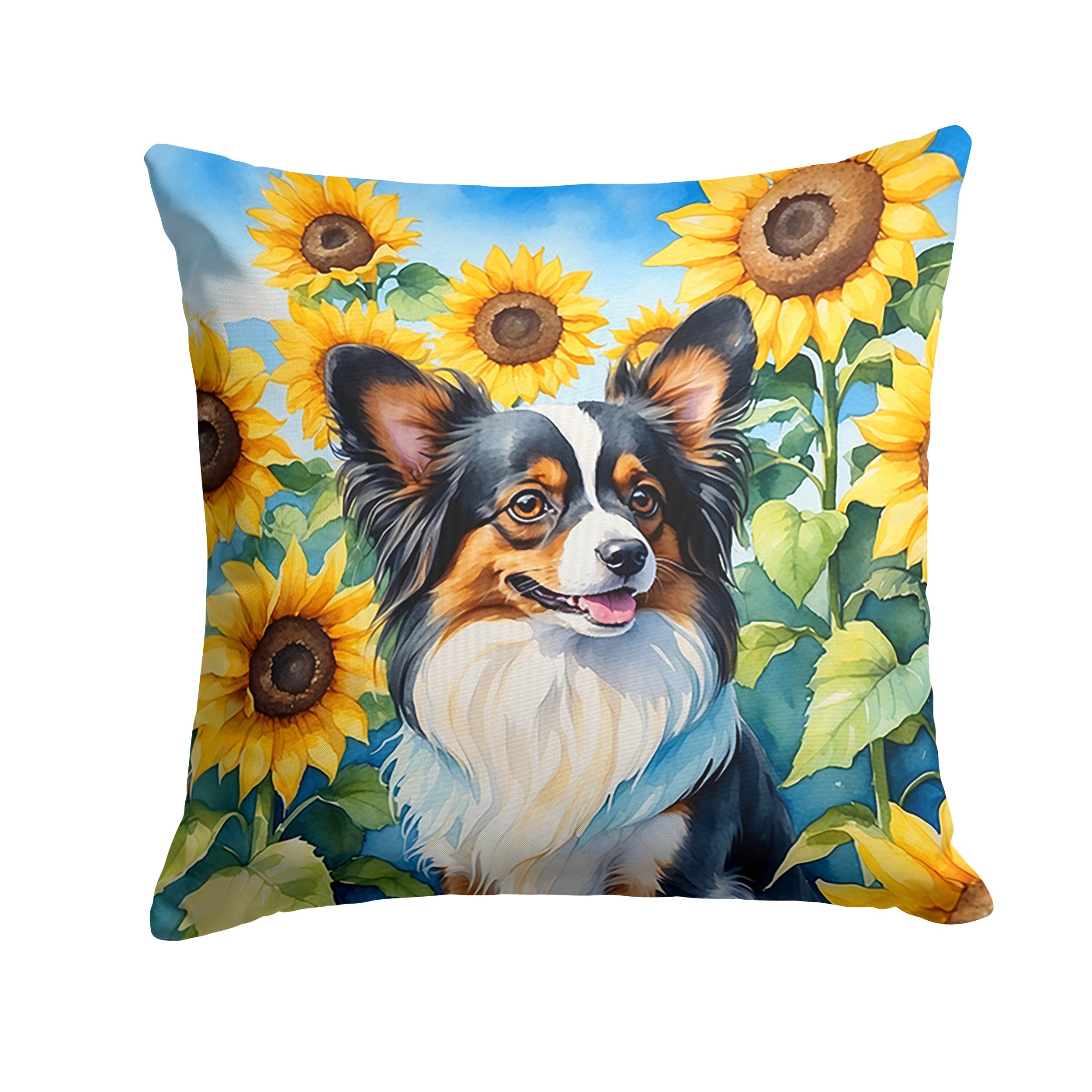 Papillon in Sunflowers Decorative Throw Pillow 18x18 Indoor Outdoor Accent Cushion, Fabric Cover with Insert for Sofa, Bed, Porch & Living Room