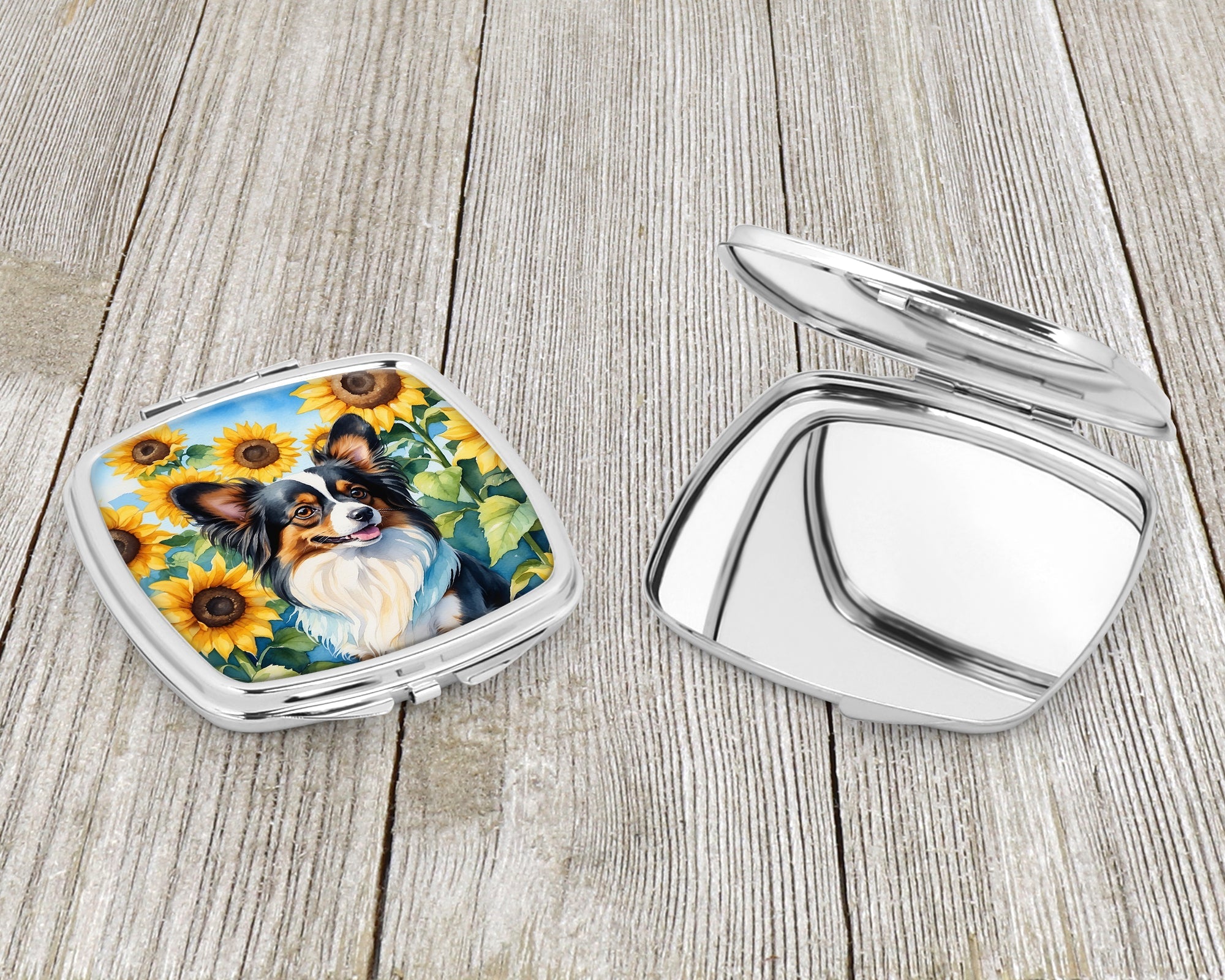 Papillon in Sunflowers Compact Mirror Decorative Travel Makeup Mirror for Women Girls Gifts Pocket Makeup Mirror Folding Handheld