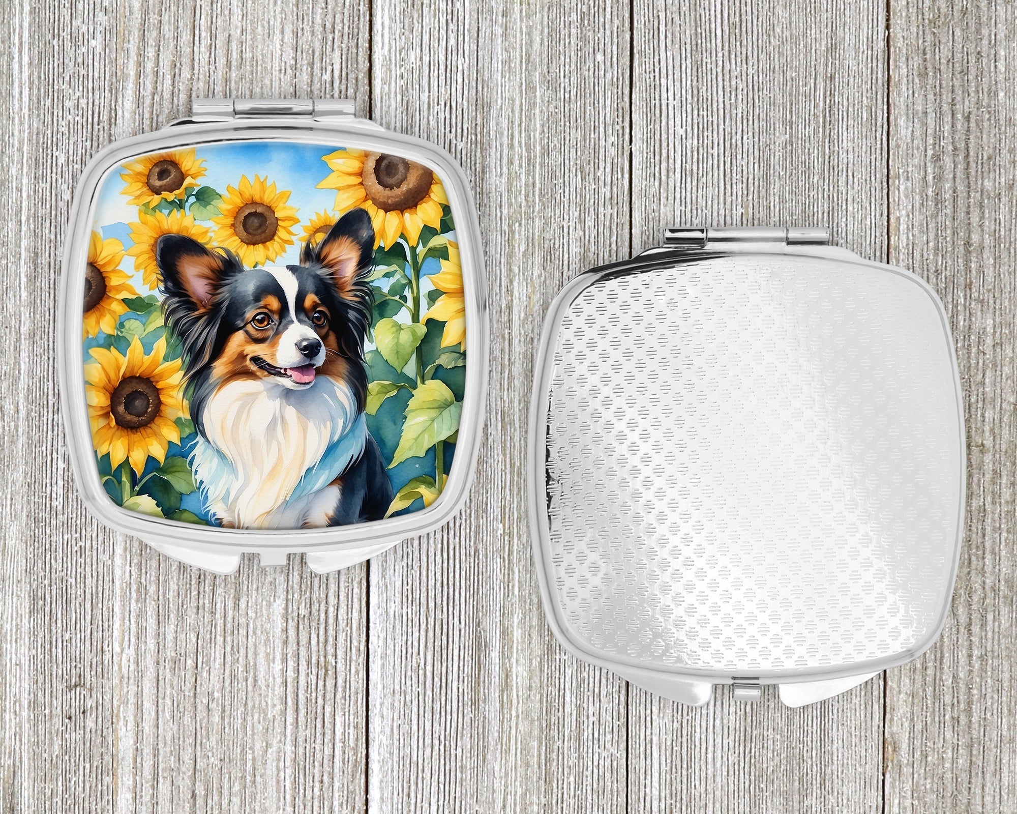 Papillon in Sunflowers Compact Mirror Decorative Travel Makeup Mirror for Women Girls Gifts Pocket Makeup Mirror Folding Handheld