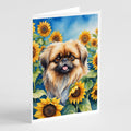 Pekingese in Sunflowers Greeting Cards Pack of 8 Blank Cards with Envelopes Whimsical A7 Size 5x7