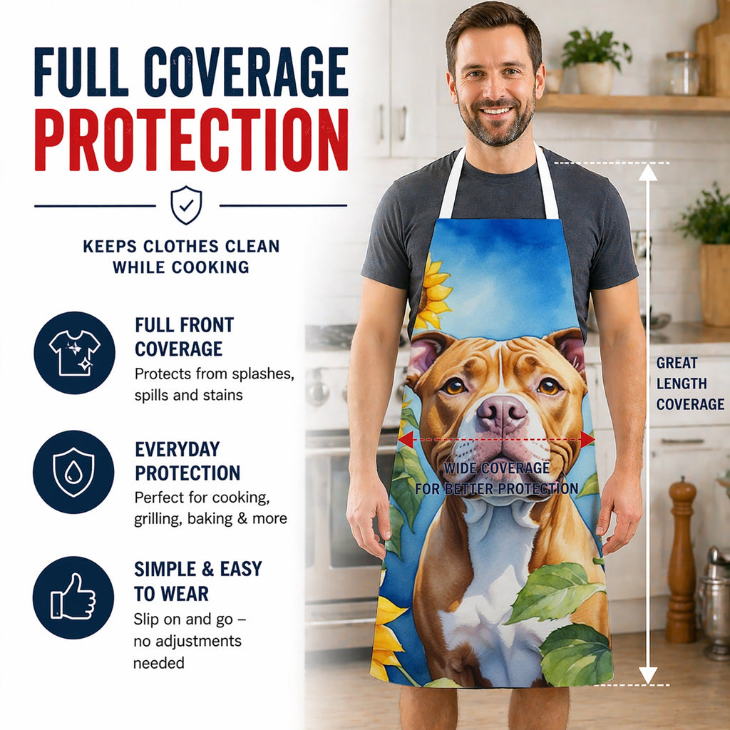 Pit Bull Terrier in Sunflowers Apron Cooking Kitchen Server Baking Crafts Gardening for Adult Women Men, Unisex, Large, Multicolor
