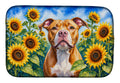 Pit Bull Terrier in Sunflowers Dish Drying Mat Absorbent Dish Drying Mat Pad for Kitchen Counter Dish Drainer Mat for Countertop, 14 x 21", Multicolor
