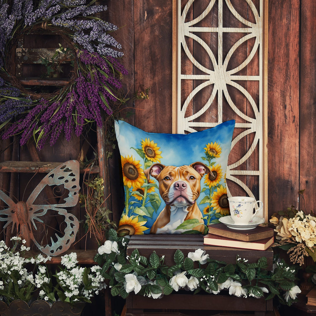 Pit Bull Terrier in Sunflowers Decorative Throw Pillow 14x14 Indoor Outdoor Accent Cushion, Fabric Cover with Insert for Sofa, Bed, Porch & Living Room