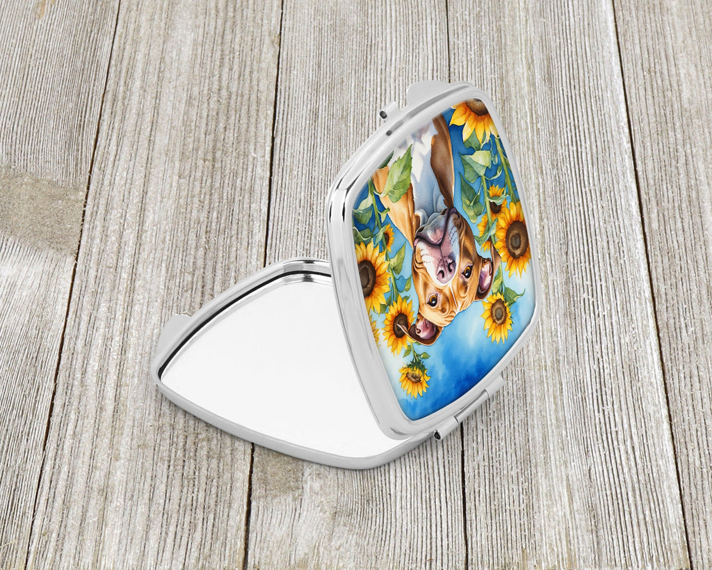 Pit Bull Terrier in Sunflowers Compact Mirror Decorative Travel Makeup Mirror for Women Girls Gifts Pocket Makeup Mirror Folding Handheld