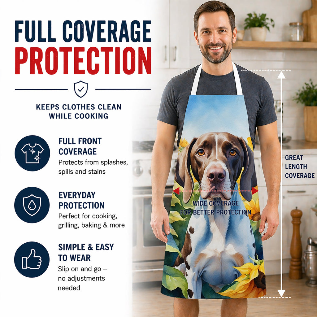 Pointer in Sunflowers Apron Cooking Kitchen Server Baking Crafts Gardening for Adult Women Men, Unisex, Large, Multicolor