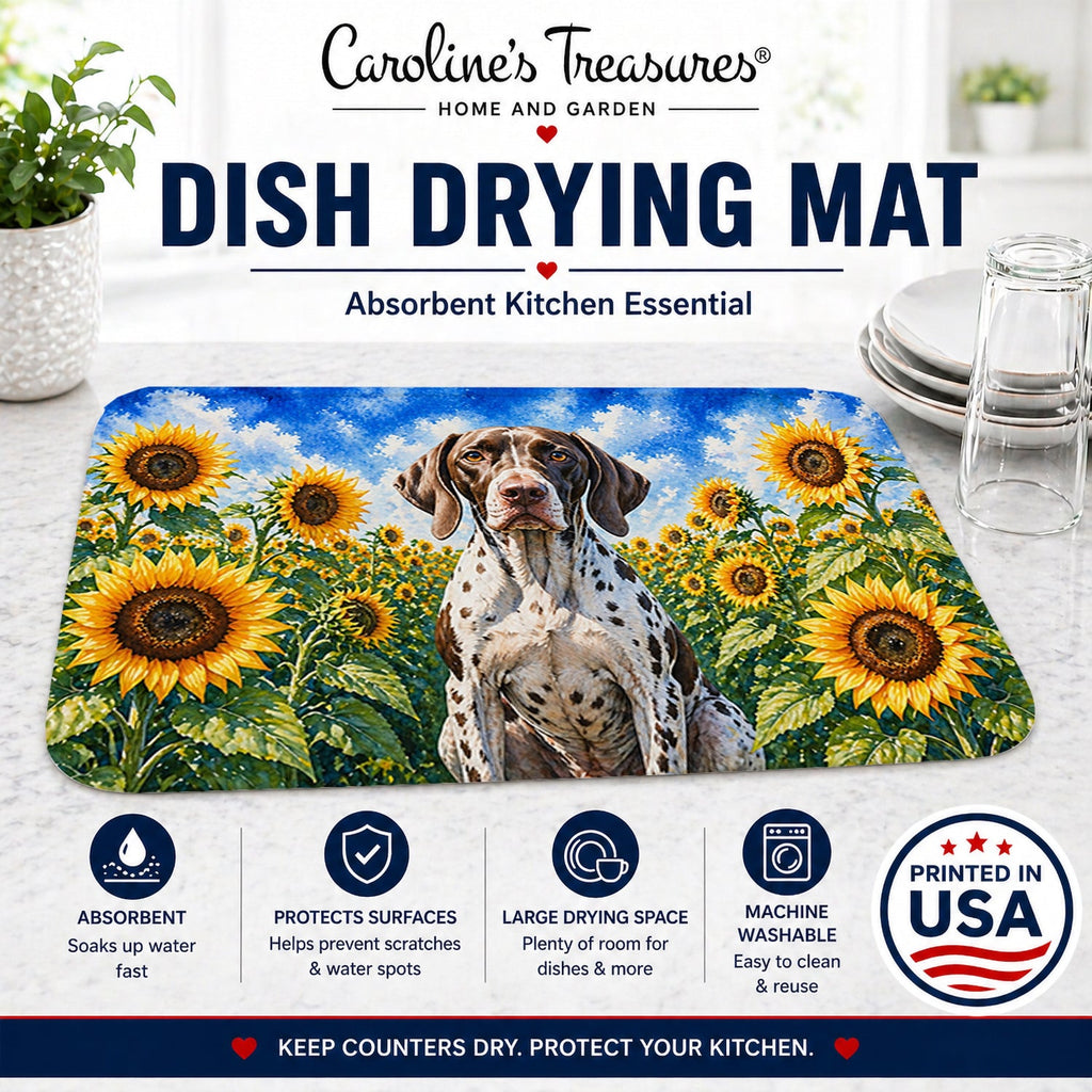 Pointer in Sunflowers Dish Drying Mat Absorbent Dish Drying Mat Pad for Kitchen Counter Dish Drainer Mat for Countertop, 14 x 21", Multicolor
