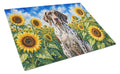 Pointer in Sunflowers Cutting Board Tempered Glass Kitchen Cutting Surface, Heat Resistant Chopping Board with Non-Slip Feet, Decorative Food Prep & Serving