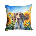 Pointer in Sunflowers Decorative Throw Pillow 14x14 Indoor Outdoor Accent Cushion, Fabric Cover with Insert for Sofa, Bed, Porch & Living Room