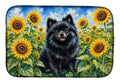 Pomeranian in Sunflowers Dish Drying Mat Absorbent Dish Drying Mat Pad for Kitchen Counter Dish Drainer Mat for Countertop, 14 x 21", Multicolor