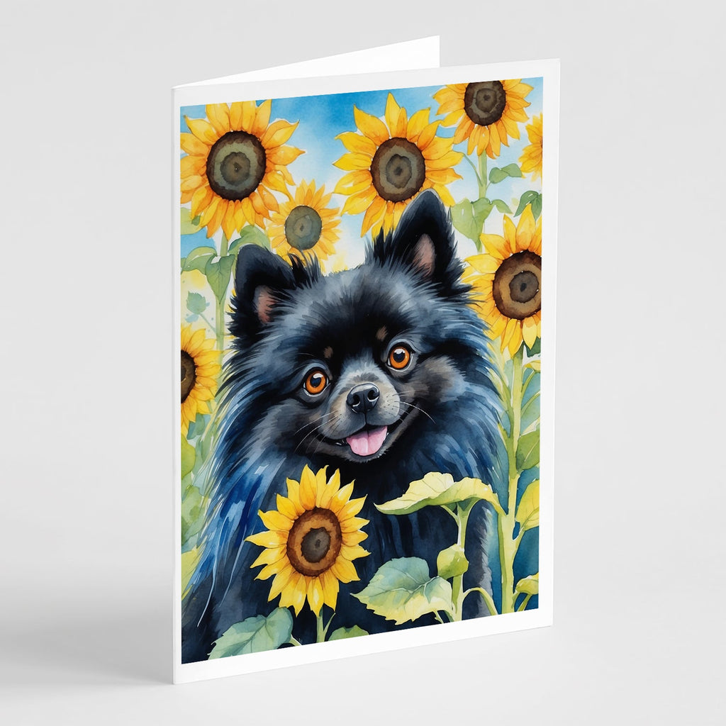 Pomeranian in Sunflowers Greeting Cards Pack of 8 Blank Cards with Envelopes Whimsical A7 Size 5x7