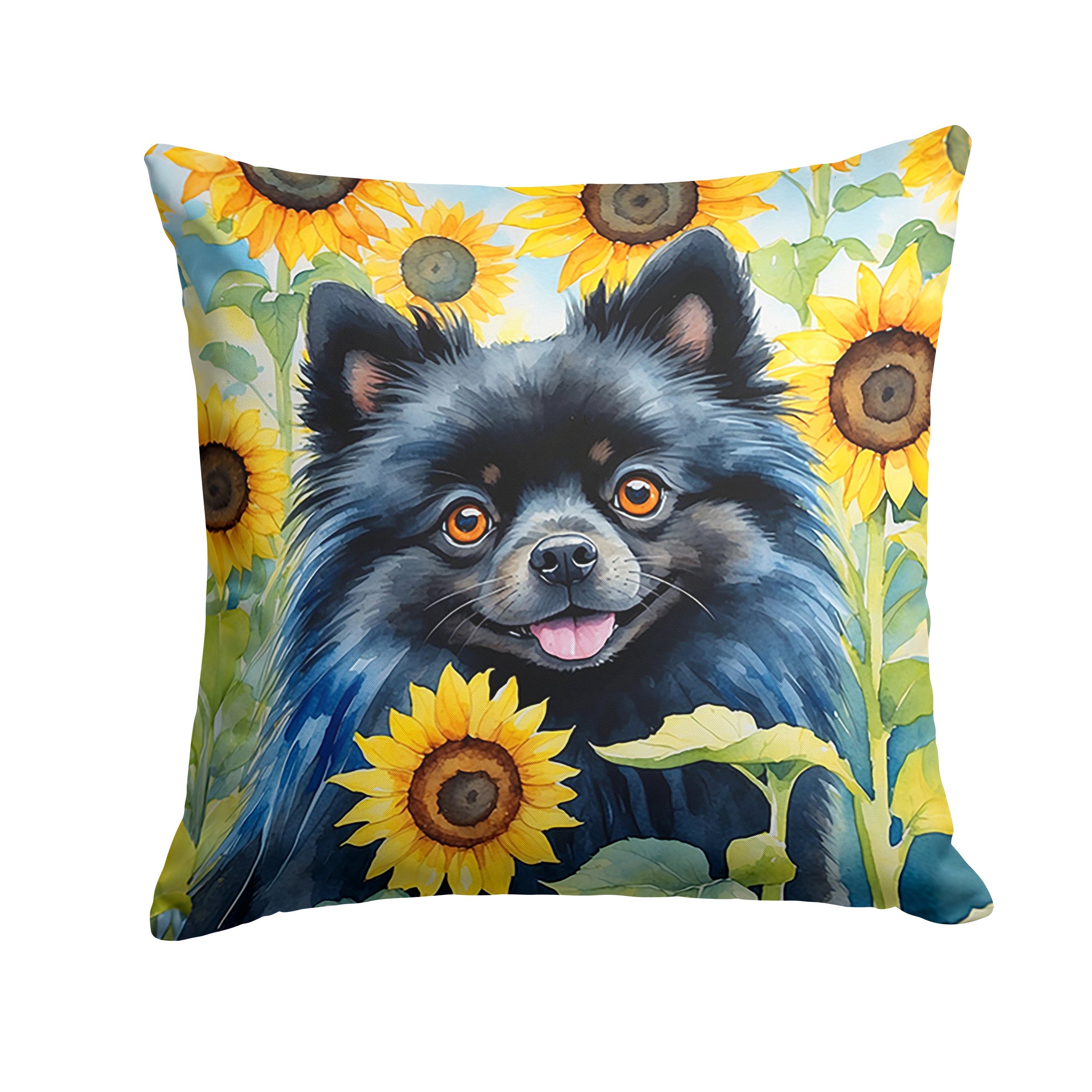 Pomeranian in Sunflowers Decorative Throw Pillow 18x18 Indoor Outdoor Accent Cushion, Fabric Cover with Insert for Sofa, Bed, Porch & Living Room