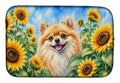 Pomeranian in Sunflowers Dish Drying Mat Absorbent Dish Drying Mat Pad for Kitchen Counter Dish Drainer Mat for Countertop, 14 x 21", Multicolor