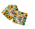 Pomeranian in Sunflowers Foam Coasters Set of 4 Cup Coasters for Indoor Outdoor, Tabletop Protection, Anti Slip, Mouse pad Material