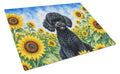 Black Poodle in Sunflowers Cutting Board Tempered Glass Kitchen Cutting Surface, Heat Resistant Chopping Board with Non-Slip Feet, Decorative Food Prep & Serving
