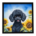 Black Poodle in Sunflowers Framed Metal Print Bathroom, Kitchen, Office, Home Decor Wall Art Ready to Hang, Square, 8X8