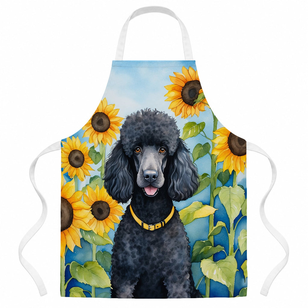 Black Poodle in Sunflowers Apron Cooking Kitchen Server Baking Crafts Gardening for Adult Women Men, Unisex, Large, Multicolor