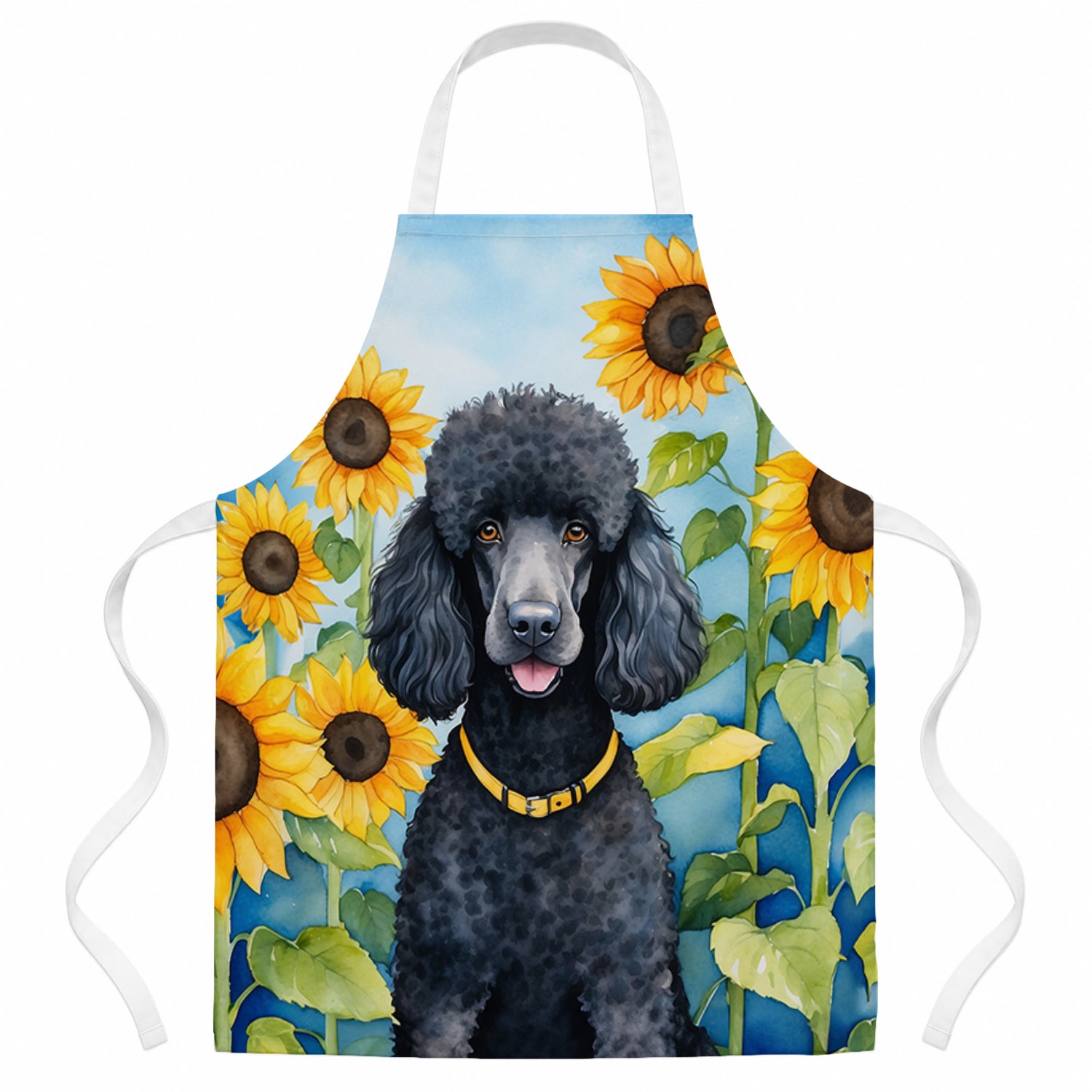 Black Poodle in Sunflowers Apron Cooking Kitchen Server Baking Crafts Gardening for Adult Women Men, Unisex, Large, Multicolor