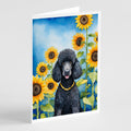 Black Poodle in Sunflowers Greeting Cards Pack of 8 Blank Cards with Envelopes Whimsical A7 Size 5x7