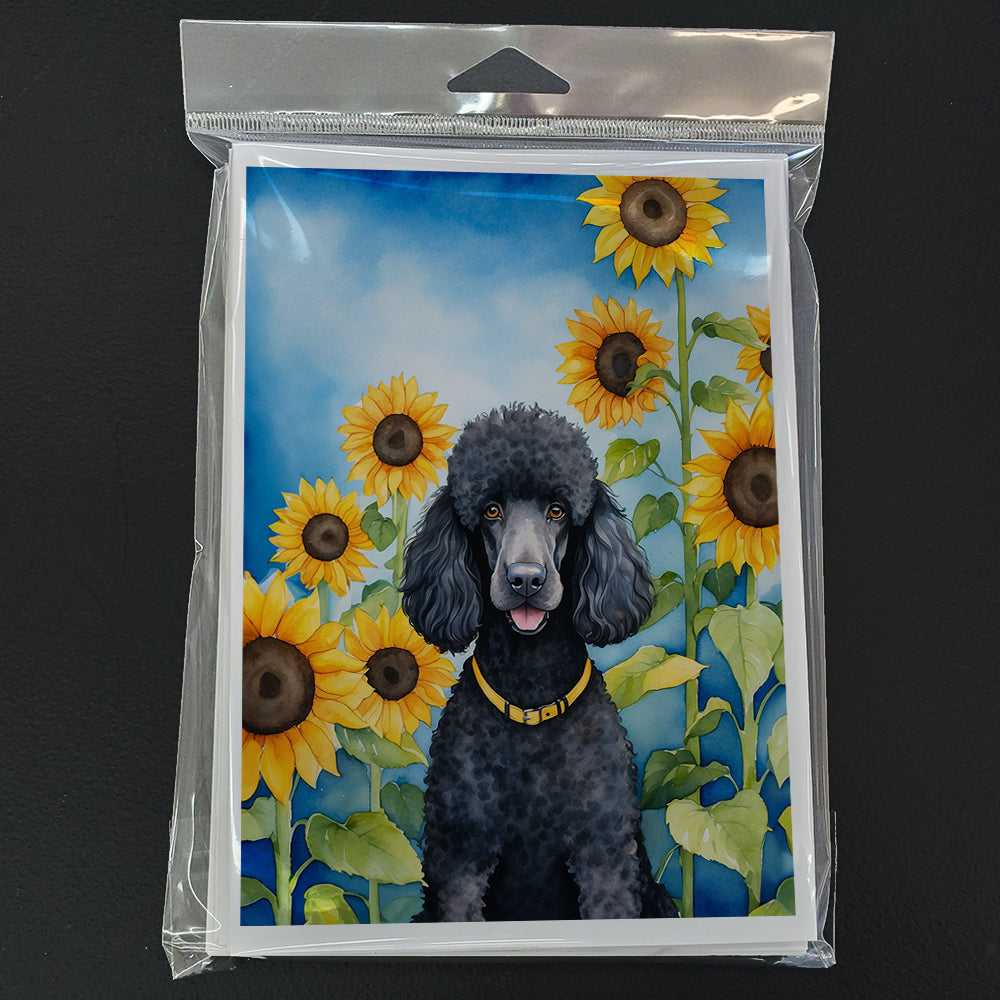 Black Poodle in Sunflowers Greeting Cards Pack of 8 Blank Cards with Envelopes Whimsical A7 Size 5x7