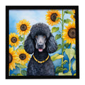 Black Poodle in Sunflowers Framed Metal Print Bathroom, Kitchen, Office, Home Decor Wall Art Ready to Hang, Square, 8X8