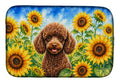 Chocolate Poodle in Sunflowers Dish Drying Mat Absorbent Dish Drying Mat Pad for Kitchen Counter Dish Drainer Mat for Countertop, 14 x 21", Multicolor
