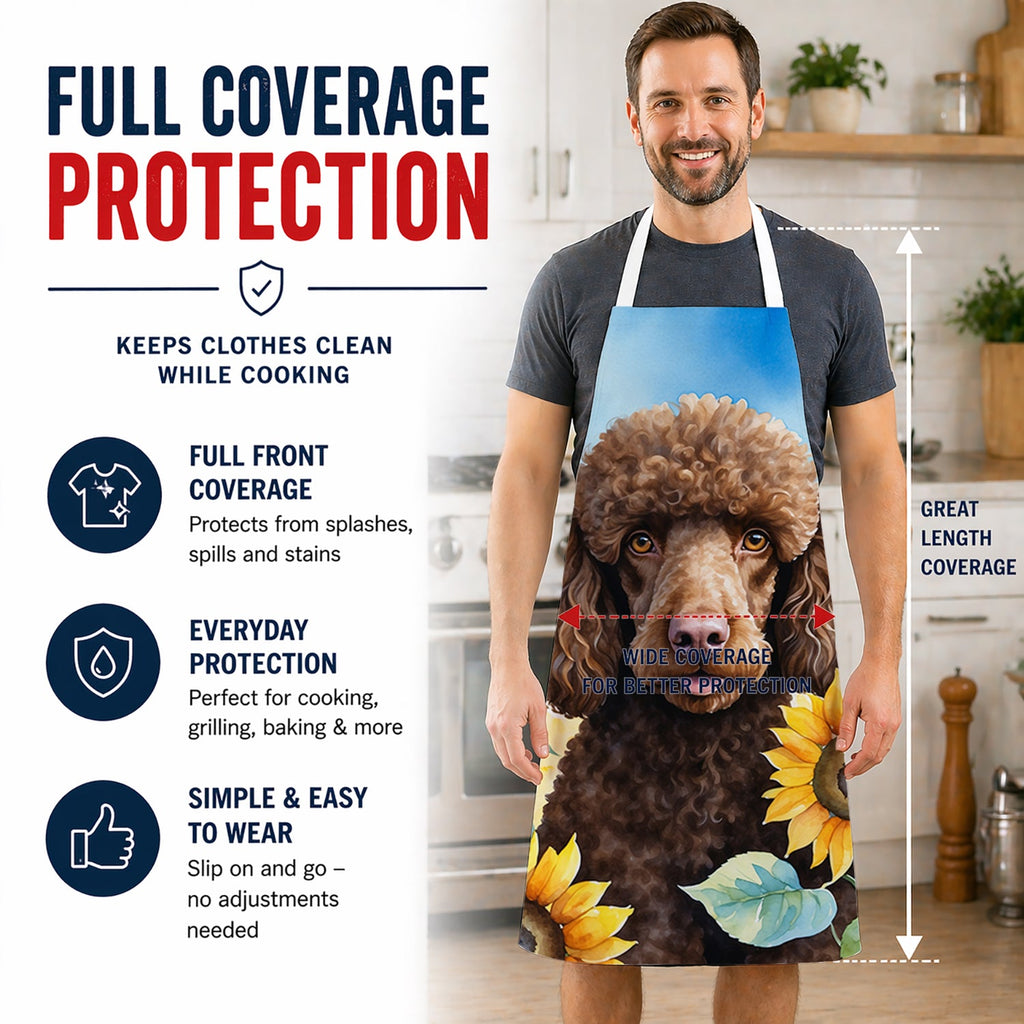 Chocolate Poodle in Sunflowers Apron Cooking Kitchen Server Baking Crafts Gardening for Adult Women Men, Unisex, Large, Multicolor