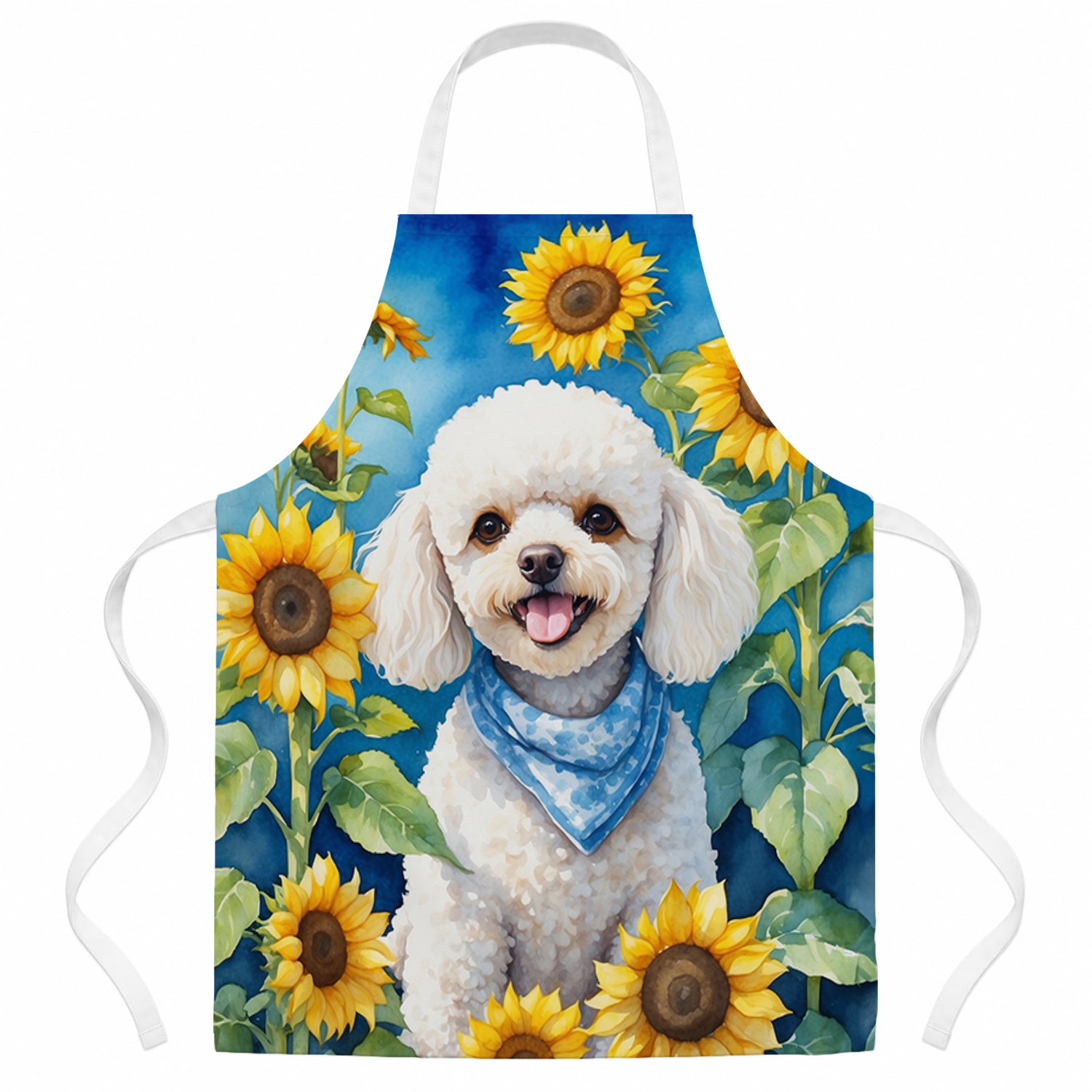 White Poodle in Sunflowers Apron Cooking Kitchen Server Baking Crafts Gardening for Adult Women Men, Unisex, Large, Multicolor