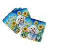 White Poodle in Sunflowers Foam Coasters Set of 4 Cup Coasters for Indoor Outdoor, Tabletop Protection, Anti Slip, Mouse pad Material