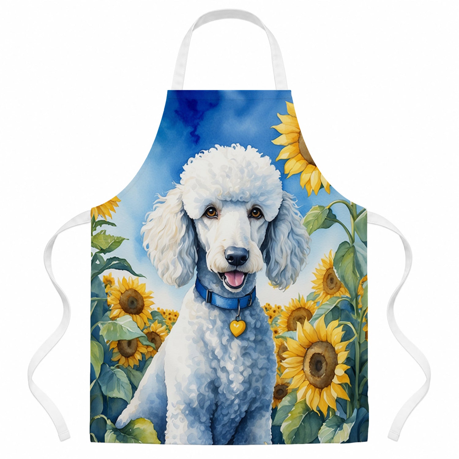 White Poodle in Sunflowers Apron Cooking Kitchen Server Baking Crafts Gardening for Adult Women Men, Unisex, Large, Multicolor