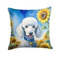 White Poodle in Sunflowers Decorative Throw Pillow 18x18 Indoor Outdoor Accent Cushion, Fabric Cover with Insert for Sofa, Bed, Porch & Living Room