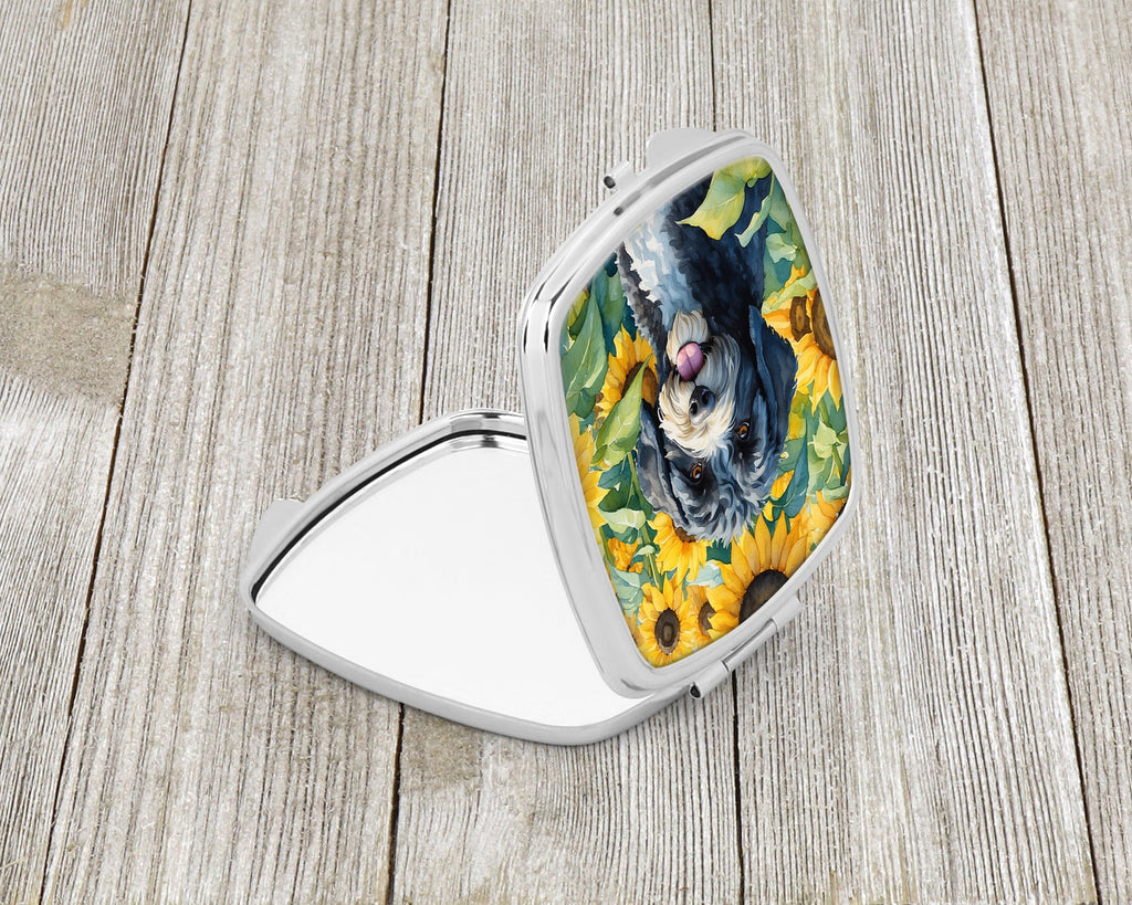 Portuguese Water Dog in Sunflowers Compact Mirror Decorative Travel Makeup Mirror for Women Girls Gifts Pocket Makeup Mirror Folding Handheld