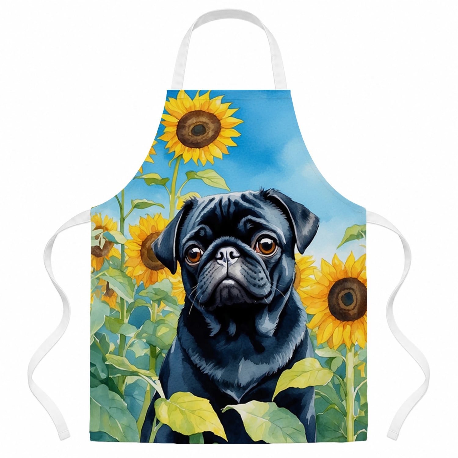 Pug in Sunflowers Apron Cooking Kitchen Server Baking Crafts Gardening for Adult Women Men, Unisex, Large, Multicolor