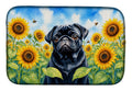 Pug in Sunflowers Dish Drying Mat Absorbent Dish Drying Mat Pad for Kitchen Counter Dish Drainer Mat for Countertop, 14 x 21", Multicolor