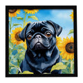Pug in Sunflowers Framed Metal Print Bathroom, Kitchen, Office, Home Decor Wall Art Ready to Hang, Square, 8X8