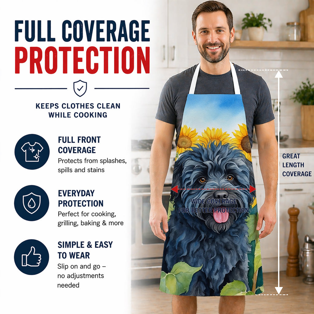 Puli in Sunflowers Apron Cooking Kitchen Server Baking Crafts Gardening for Adult Women Men, Unisex, Large, Multicolor