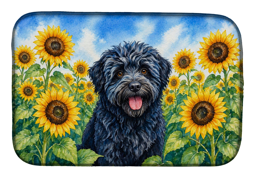 Puli in Sunflowers Dish Drying Mat Absorbent Dish Drying Mat Pad for Kitchen Counter Dish Drainer Mat for Countertop, 14 x 21", Multicolor