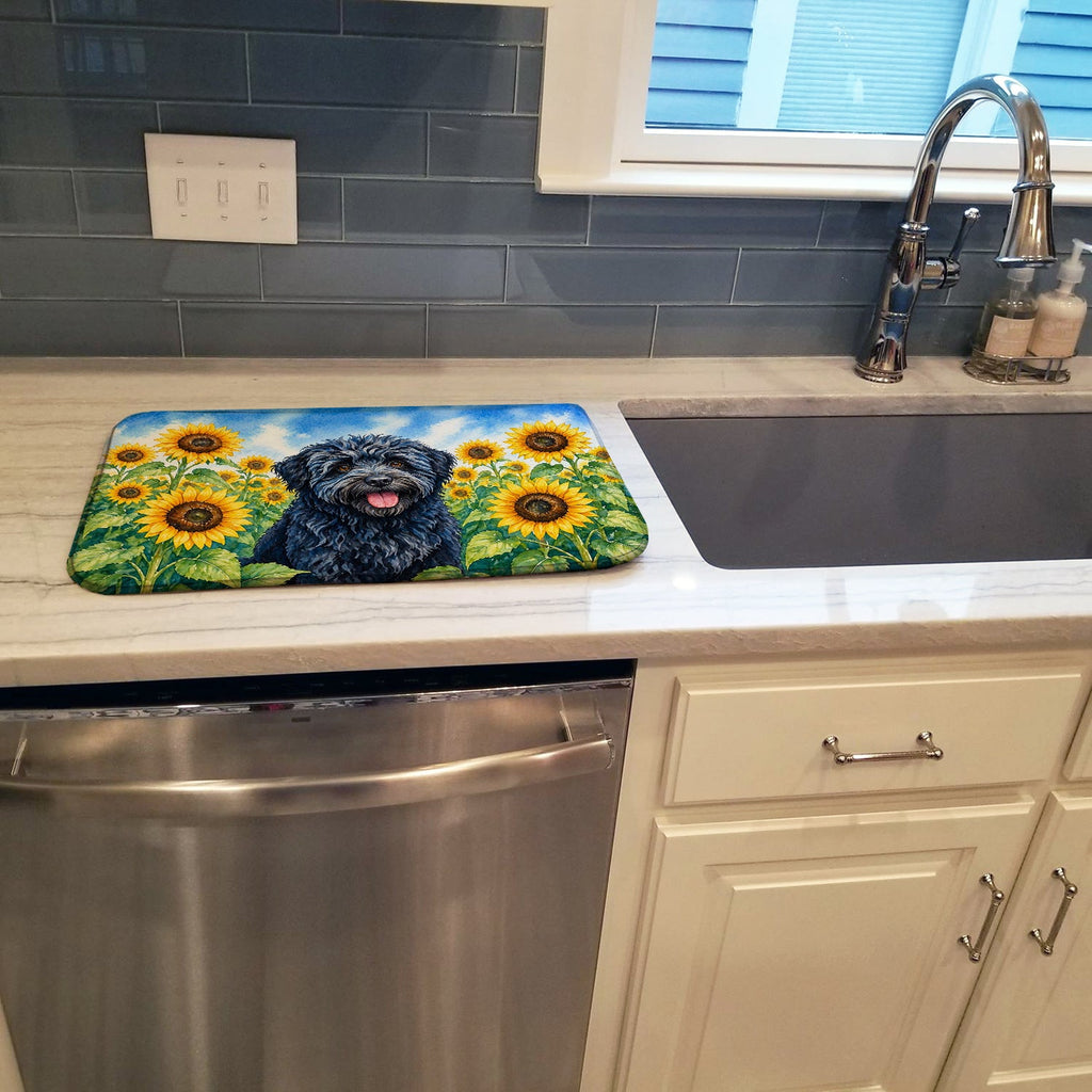 Puli in Sunflowers Dish Drying Mat Absorbent Dish Drying Mat Pad for Kitchen Counter Dish Drainer Mat for Countertop, 14 x 21", Multicolor