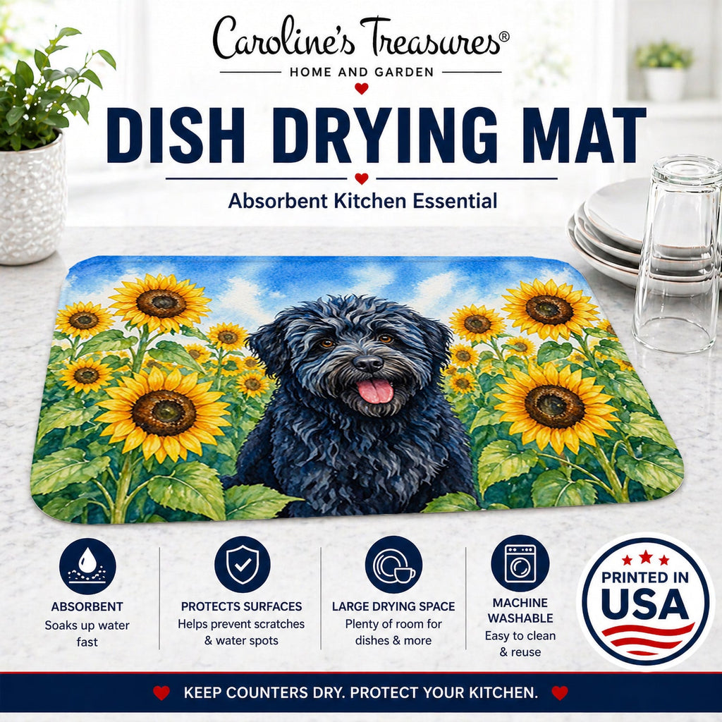 Puli in Sunflowers Dish Drying Mat Absorbent Dish Drying Mat Pad for Kitchen Counter Dish Drainer Mat for Countertop, 14 x 21", Multicolor