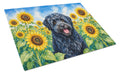 Puli in Sunflowers Cutting Board Tempered Glass Kitchen Cutting Surface, Heat Resistant Chopping Board with Non-Slip Feet, Decorative Food Prep & Serving