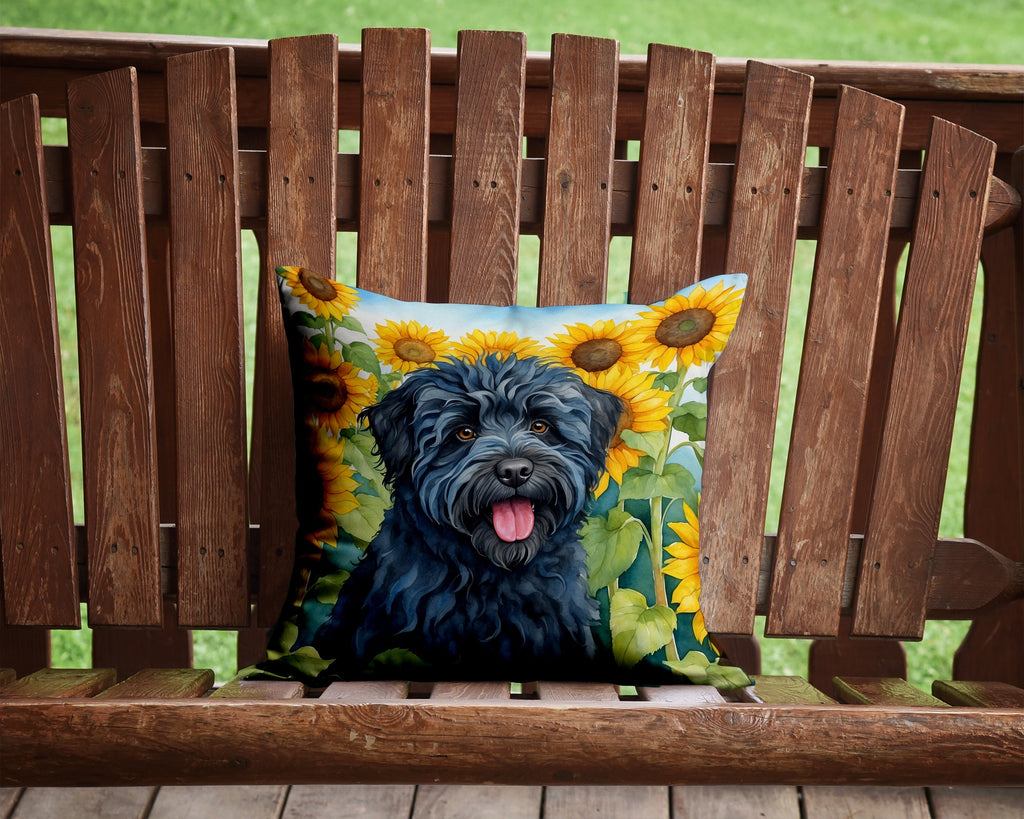 Puli in Sunflowers Decorative Throw Pillow 14x14 Indoor Outdoor Accent Cushion, Fabric Cover with Insert for Sofa, Bed, Porch & Living Room