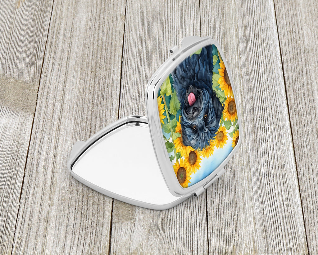 Puli in Sunflowers Compact Mirror Decorative Travel Makeup Mirror for Women Girls Gifts Pocket Makeup Mirror Folding Handheld