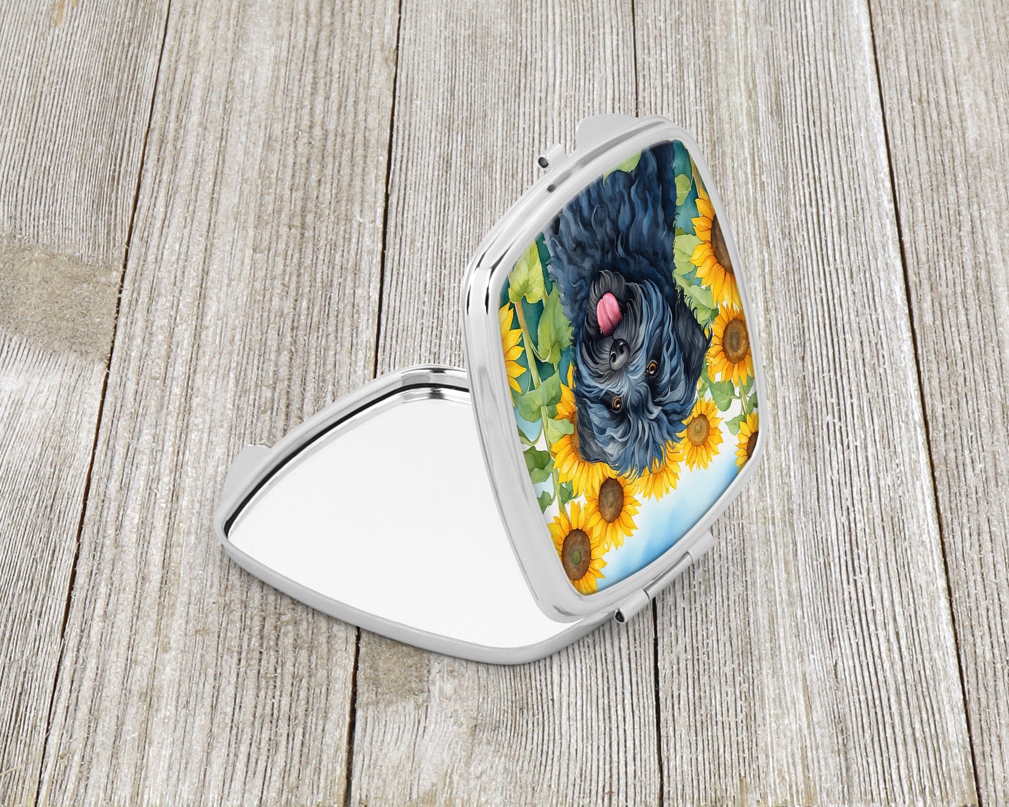 Puli in Sunflowers Compact Mirror Decorative Travel Makeup Mirror for Women Girls Gifts Pocket Makeup Mirror Folding Handheld
