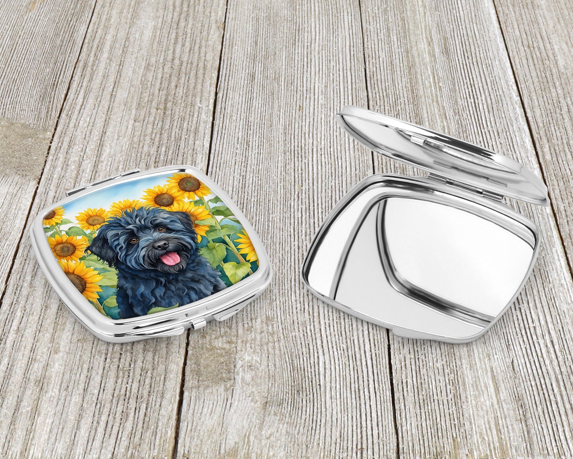 Puli in Sunflowers Compact Mirror Decorative Travel Makeup Mirror for Women Girls Gifts Pocket Makeup Mirror Folding Handheld