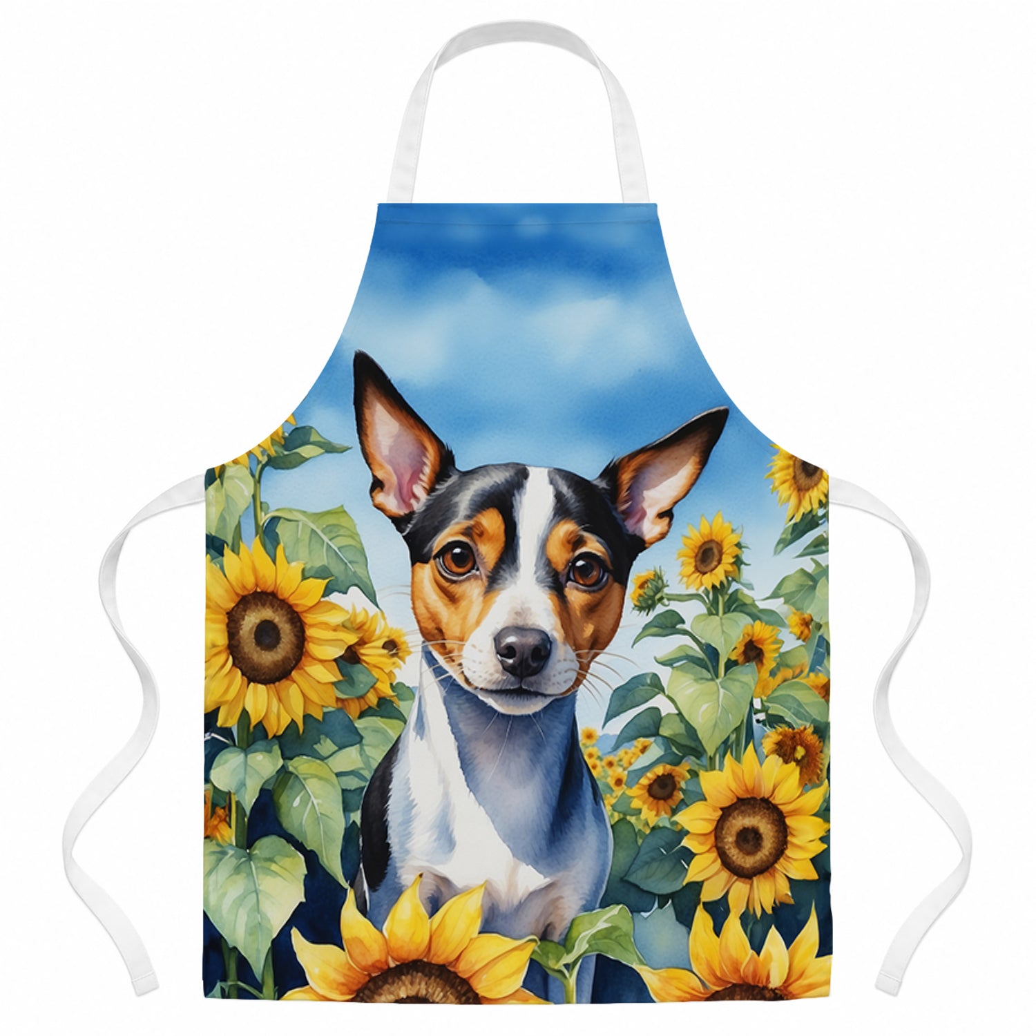 Rat Terrier in Sunflowers Apron Cooking Kitchen Server Baking Crafts Gardening for Adult Women Men, Unisex, Large, Multicolor