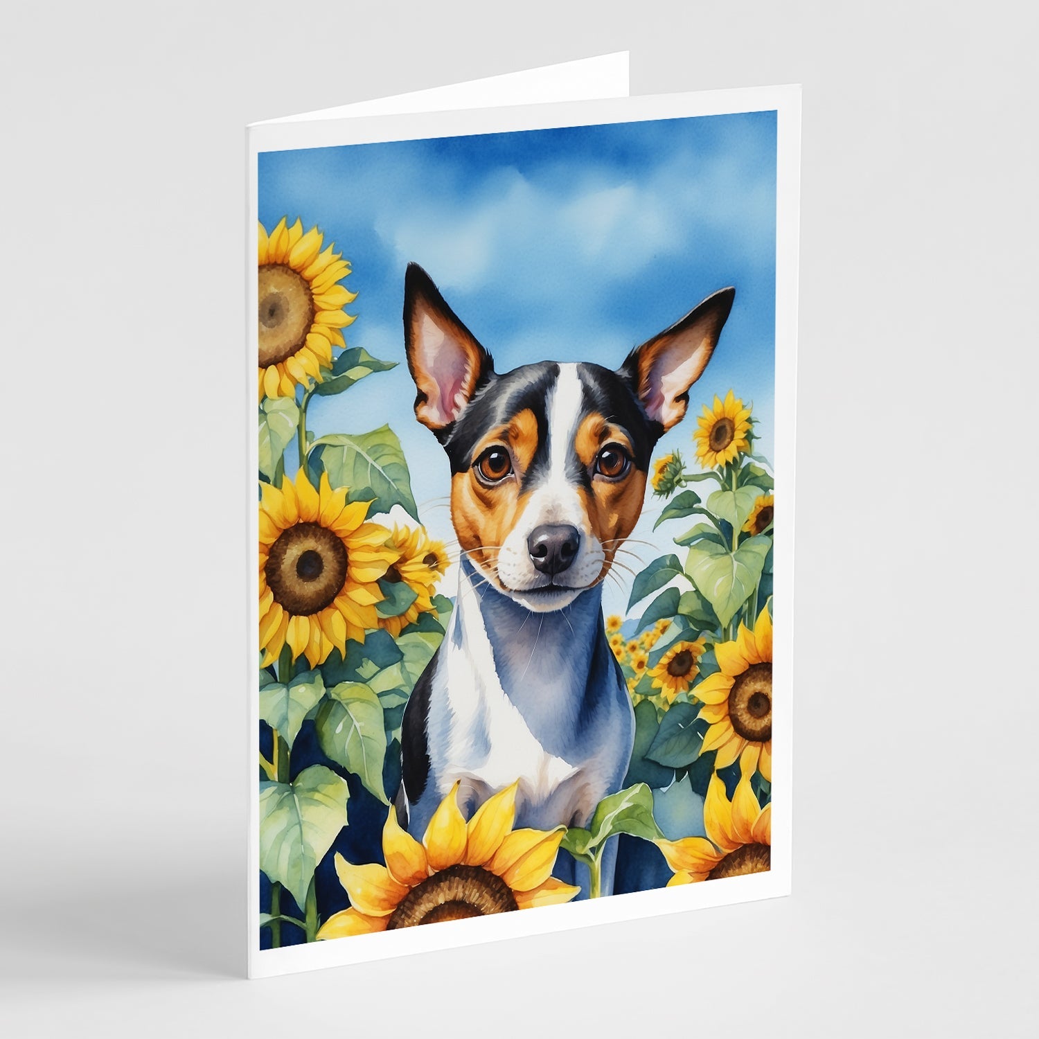 Rat Terrier in Sunflowers Greeting Cards Pack of 8 Blank Cards with Envelopes Whimsical A7 Size 5x7