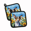 Rat Terrier in Sunflowers Pot Holder Set of 2 Heat Resistant Quilted Hot Pads 7.5 x 7.5 Inch, Insulated Kitchen Trivets for Cooking & Baking