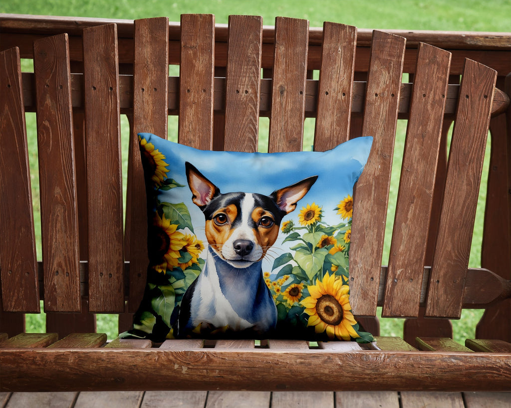 Rat Terrier in Sunflowers Decorative Throw Pillow 14x14 Indoor Outdoor Accent Cushion, Fabric Cover with Insert for Sofa, Bed, Porch & Living Room